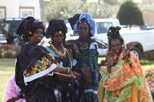 Wolof Women in traditional costume and hairdress, Senegal