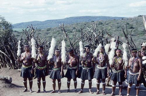 Zulus in traditional clothing, South Africa