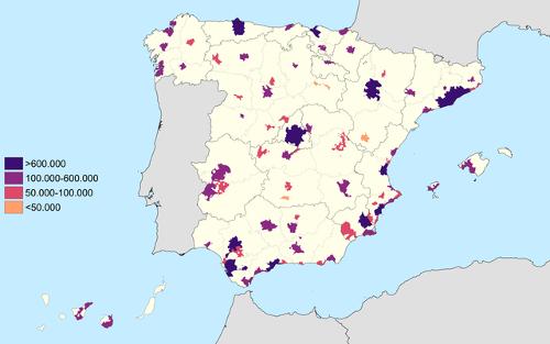 Major urban areas of Spain