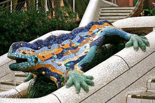 Mosaic Dragon at the Entrance to Parc Güell Barcelona, Spain