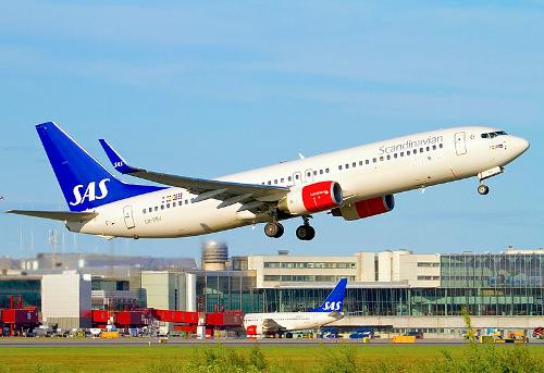 SAS plane takes off from Stockholm Airport, Sweden