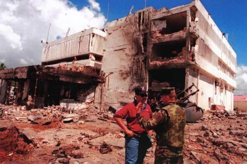 Embassy of the USA in Dar es Salaam, Tanzania, in the aftermath of the August 7, 1998, after al-Qaida suicide bombing
