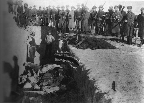 Wounded Knee: indians are buried in a mass grave, USA
