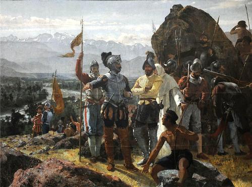 Painting about the foundation of Samtiago painted by Pedro Lira
